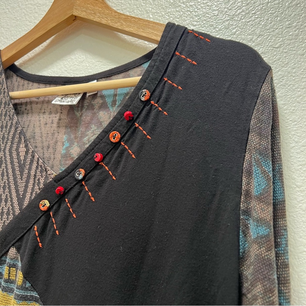 Parsley and Sage Patchwork Asymmetric Hem Lagenlook Tunic Top Size Large - Picture 4 of 7